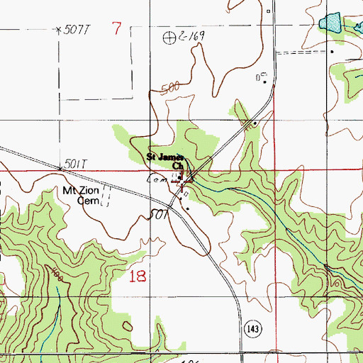 Topographic Map of Saint James Church, AL