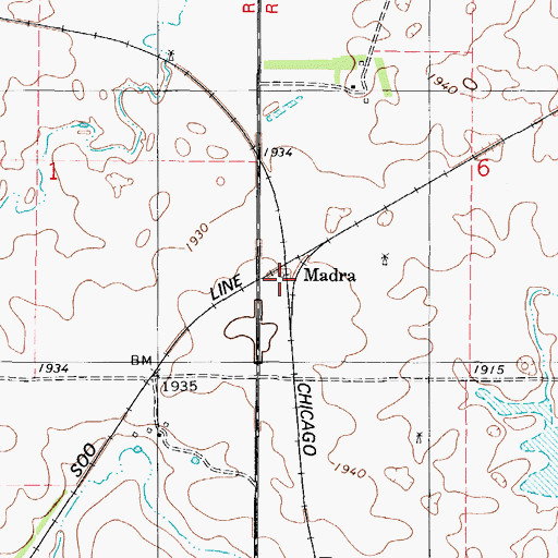 Topographic Map of Madra, SD