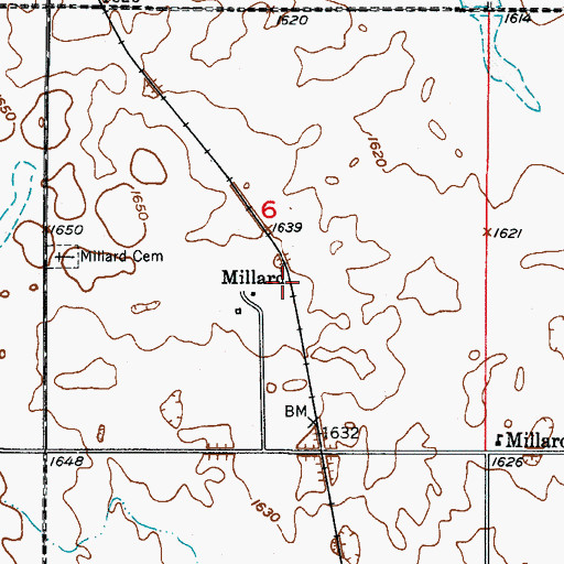 Topographic Map of Millard, SD
