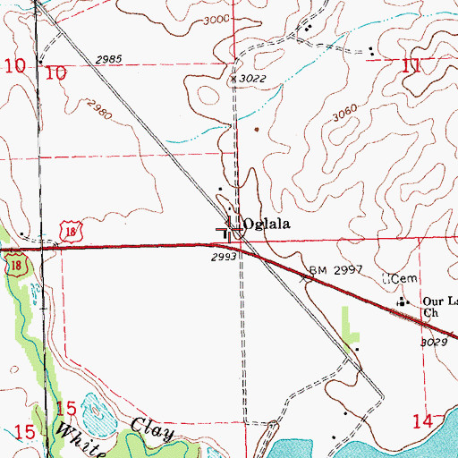 Topographic Map of Oglala, SD