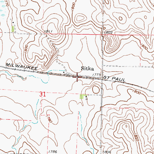 Topographic Map of Sitka, SD