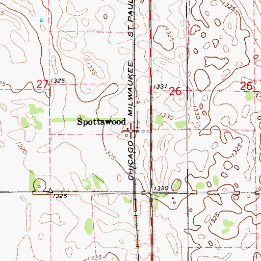 Topographic Map of Spottswood, SD