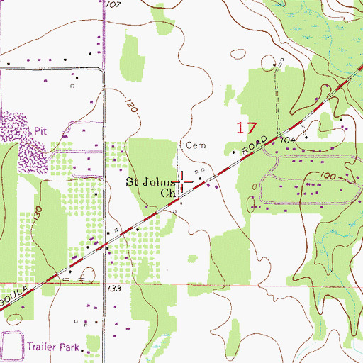 Topographic Map of Saint Johns Church, AL