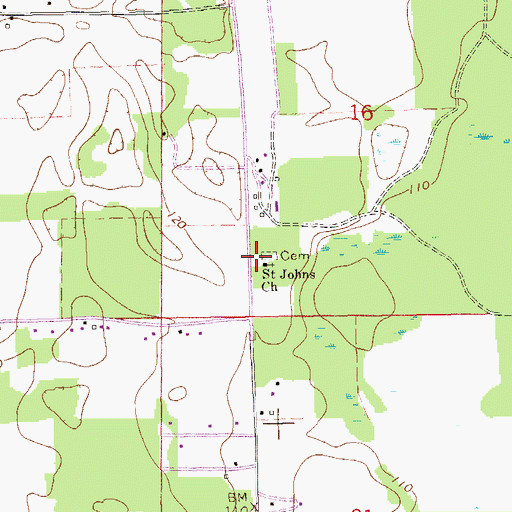 Topographic Map of Saint Johns Church, AL