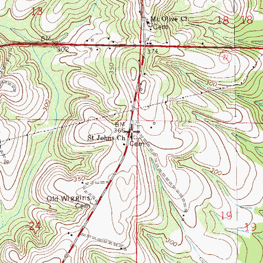 Topographic Map of Saint Johns Church, AL