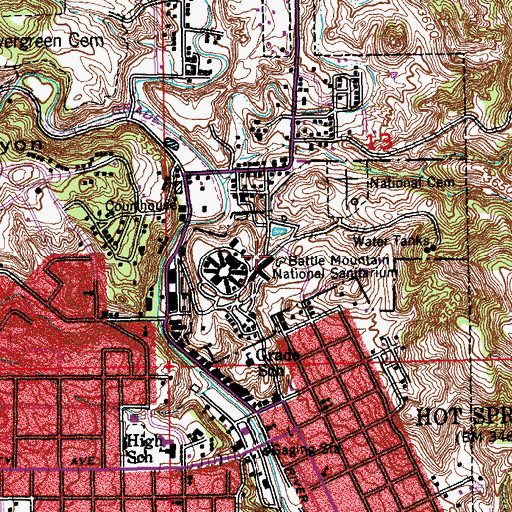 Topographic Map of Battle Mountain National Sanitarium, SD