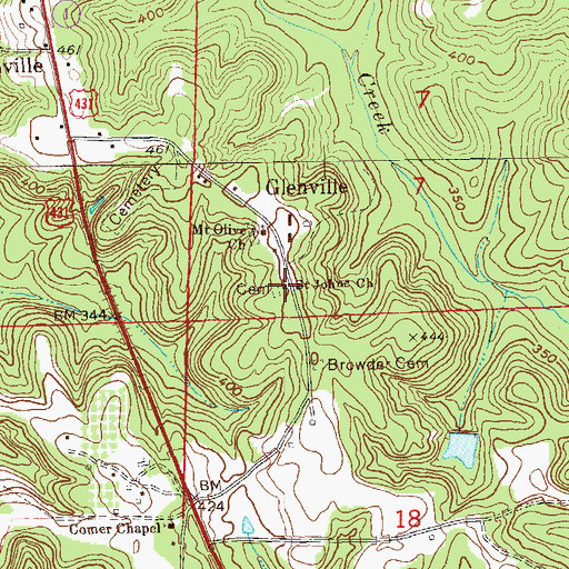 Topographic Map of Saint Johns Church, AL
