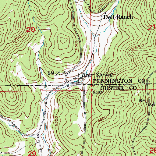 Topographic Map of Bear Spring, SD