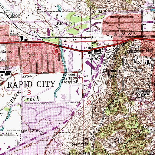 Topographic Map of Bennett Clarkson Hospital, SD