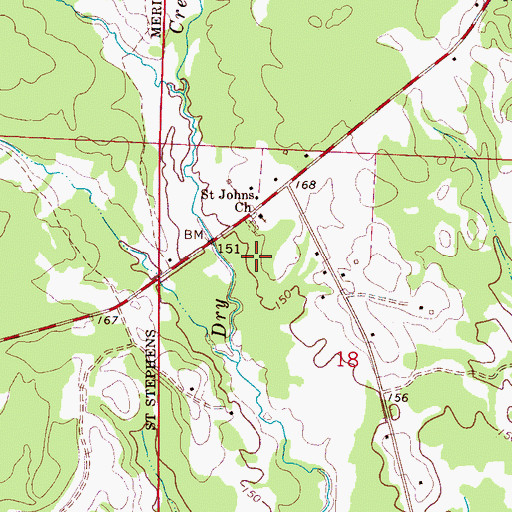 Topographic Map of Saint Johns Church, AL