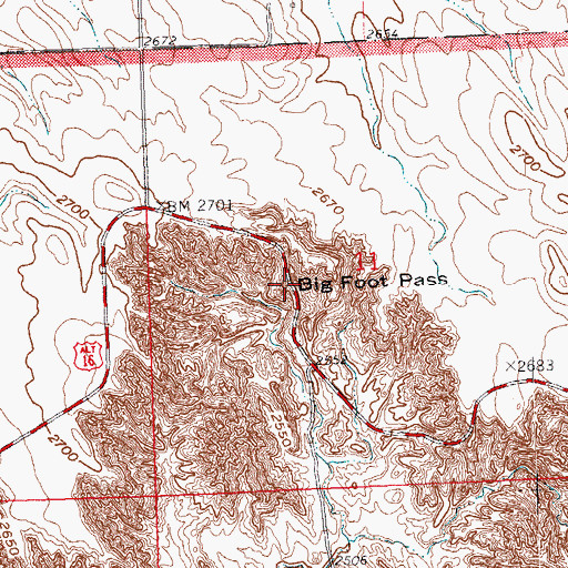 Topographic Map of Big Foot Pass, SD