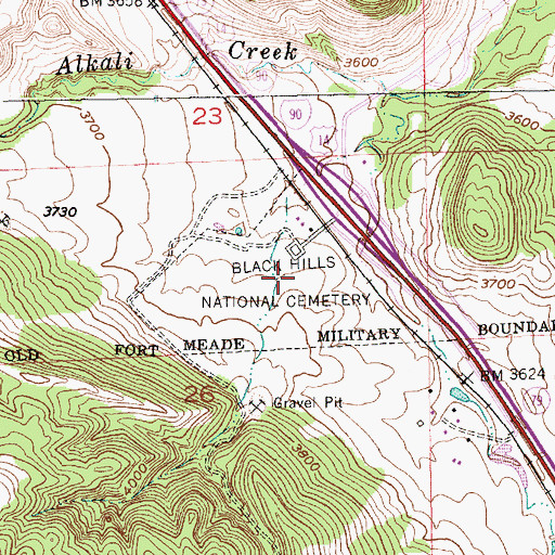 Topographic Map of Black Hills National Cemetery, SD