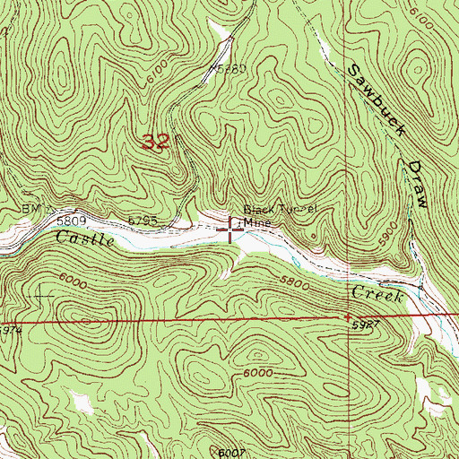 Topographic Map of Black Tunnel Mine, SD