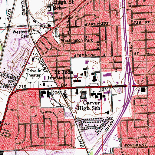 Topographic Map of Saint Jude Institution, AL