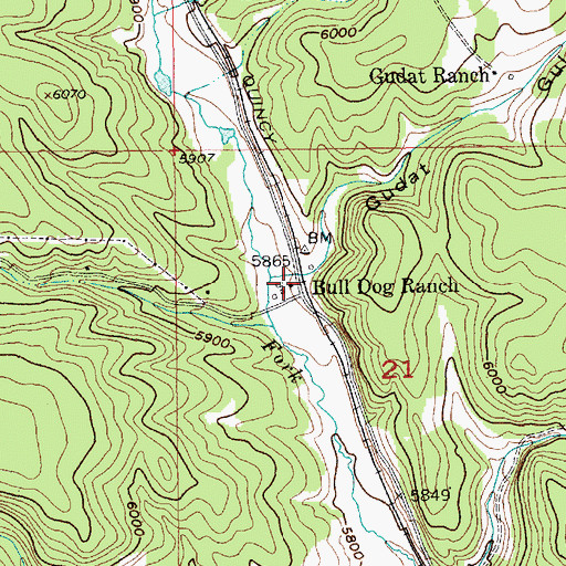 Topographic Map of Bull Dog Ranch, SD
