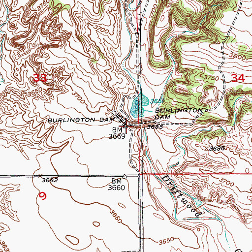 Topographic Map of Burlington Dam, SD