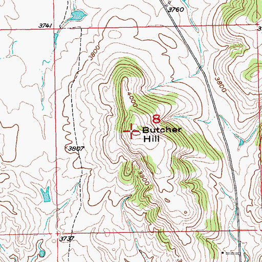 Topographic Map of Butcher Hill, SD