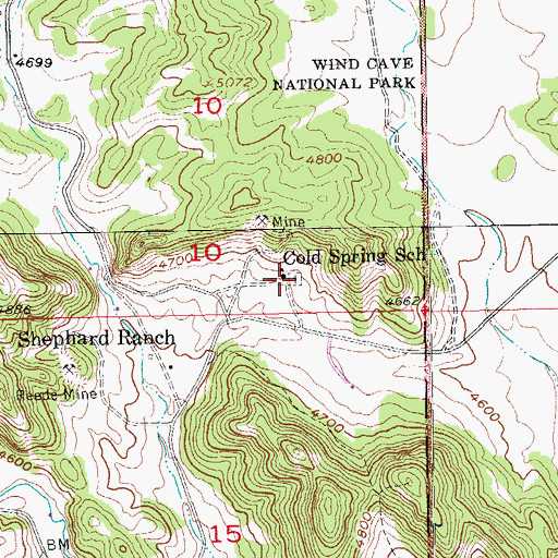 Topographic Map of Cold Spring School, SD