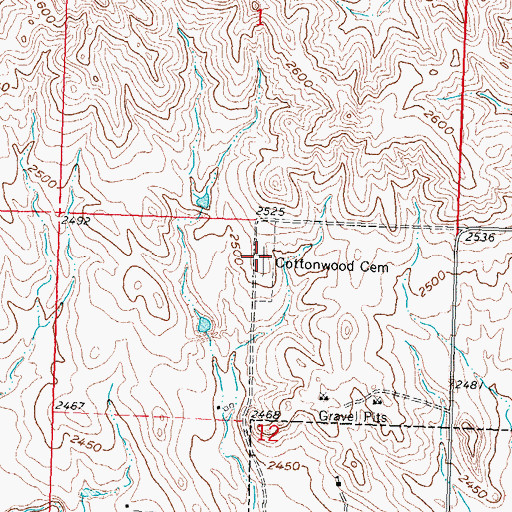 Topographic Map of Cottonwood Cemetery, SD
