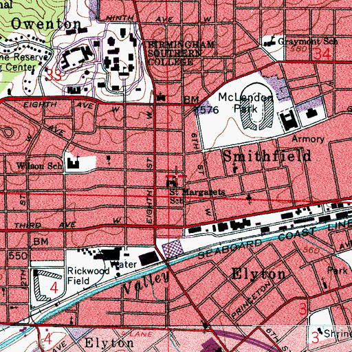 Topographic Map of Saint Margarets School, AL