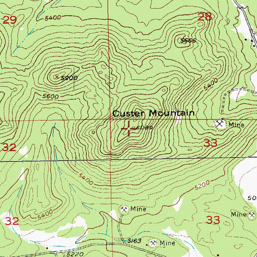 Topographic Map of Custer Mountain, SD