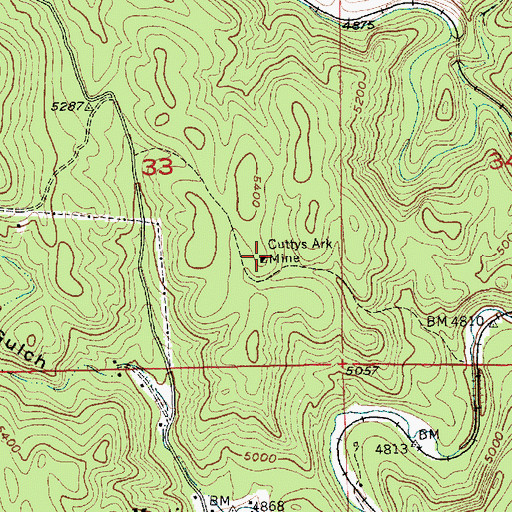 Topographic Map of Cuttys Ark Mine, SD