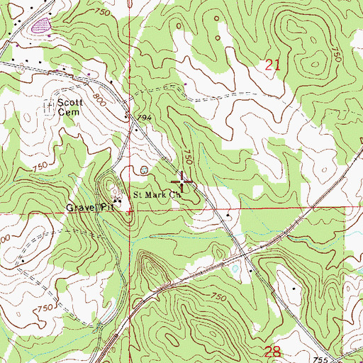 Topographic Map of Saint Mark Church, AL