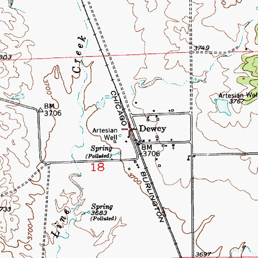 Topographic Map of Dewey, SD