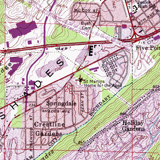 Topographic Map of Saint Martins Home for the Aged, AL