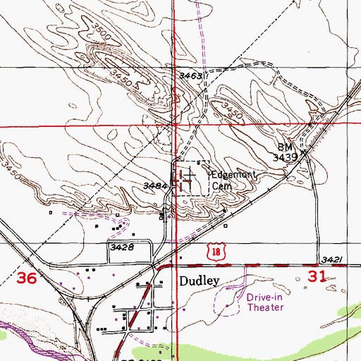 Topographic Map of Edgemont Cemetery, SD