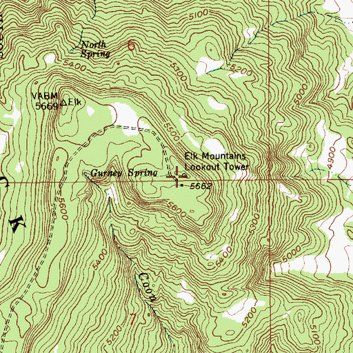 Topographic Map of Elk Mountains Lookout Tower, SD