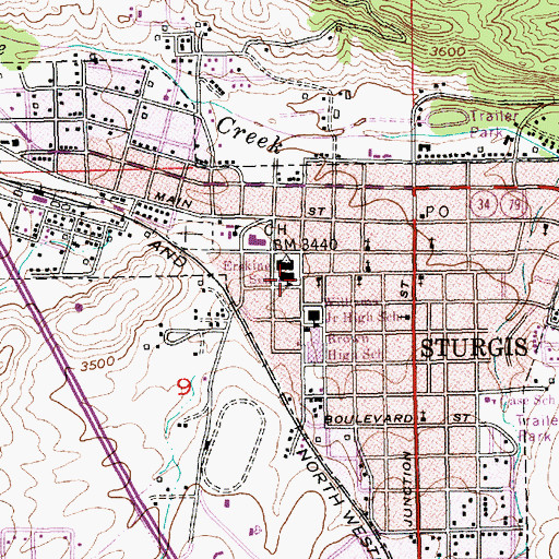 Topographic Map of Erskine School, SD