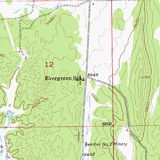Topographic Map of Evergreen School, SD