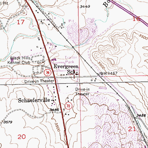 Topographic Map of Evergreen School, SD