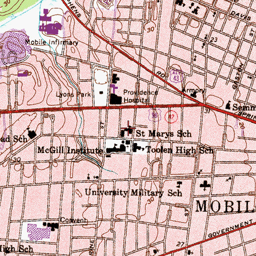 Topographic Map of Saint Marys School, AL