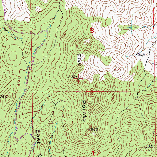 Topographic Map of Five Points, SD