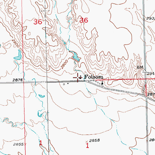 Topographic Map of Folsom, SD