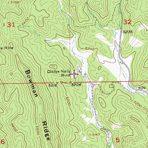 Topographic Map of Gladys Nells Mine, SD