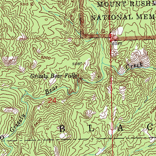 Topographic Map of Grizzly Bear Falls, SD