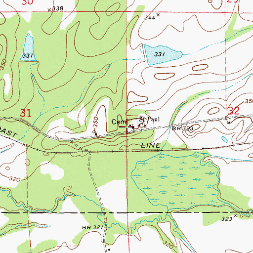 Topographic Map of Saint Paul Church, AL