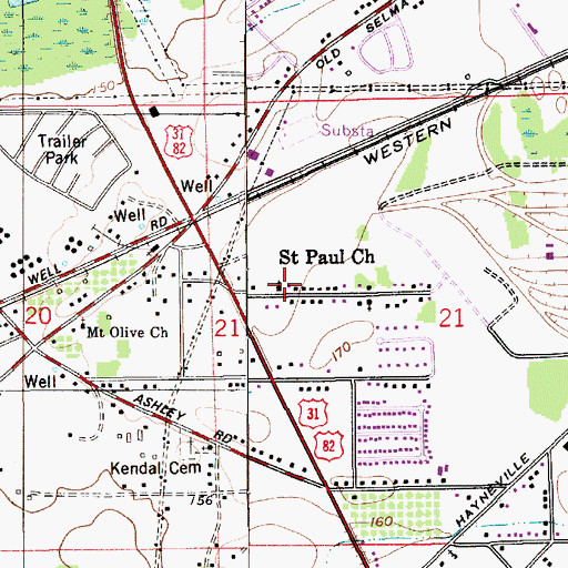 Topographic Map of Saint Paul Church, AL