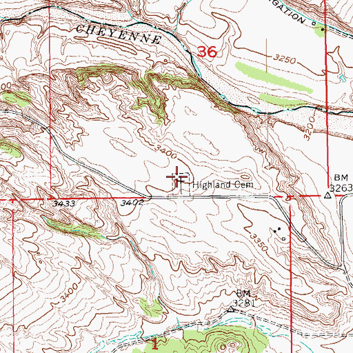 Topographic Map of Highland Cemetery, SD