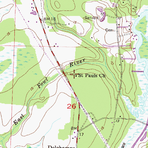 Topographic Map of Saint Pauls Church, AL