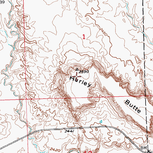 Topographic Map of Hurley Butte, SD