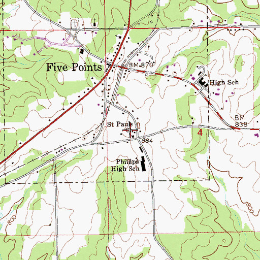 Topographic Map of Saint Pauls Church, AL
