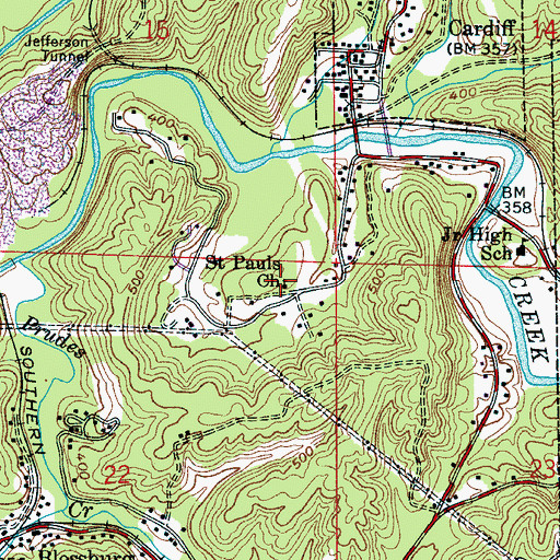 Topographic Map of Saint Pauls Church, AL