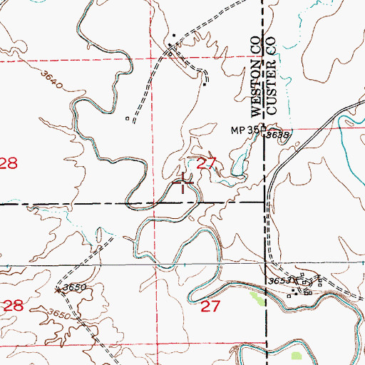 Topographic Map of Line Creek, WY