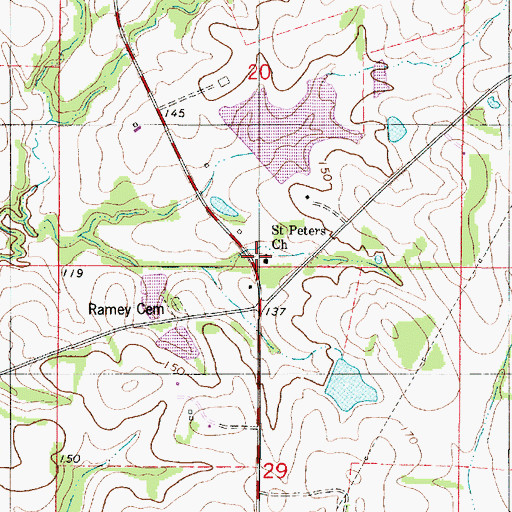 Topographic Map of Saint Peters Church, AL