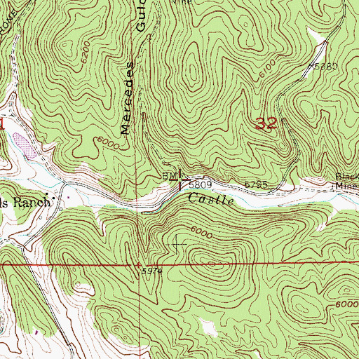 Topographic Map of Mercedes Gulch, SD