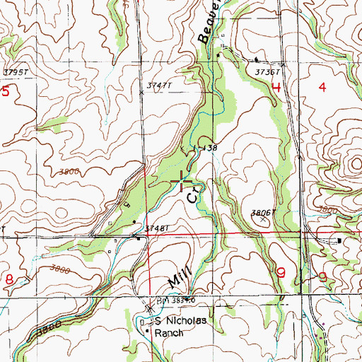 Topographic Map of Mill Creek, SD
